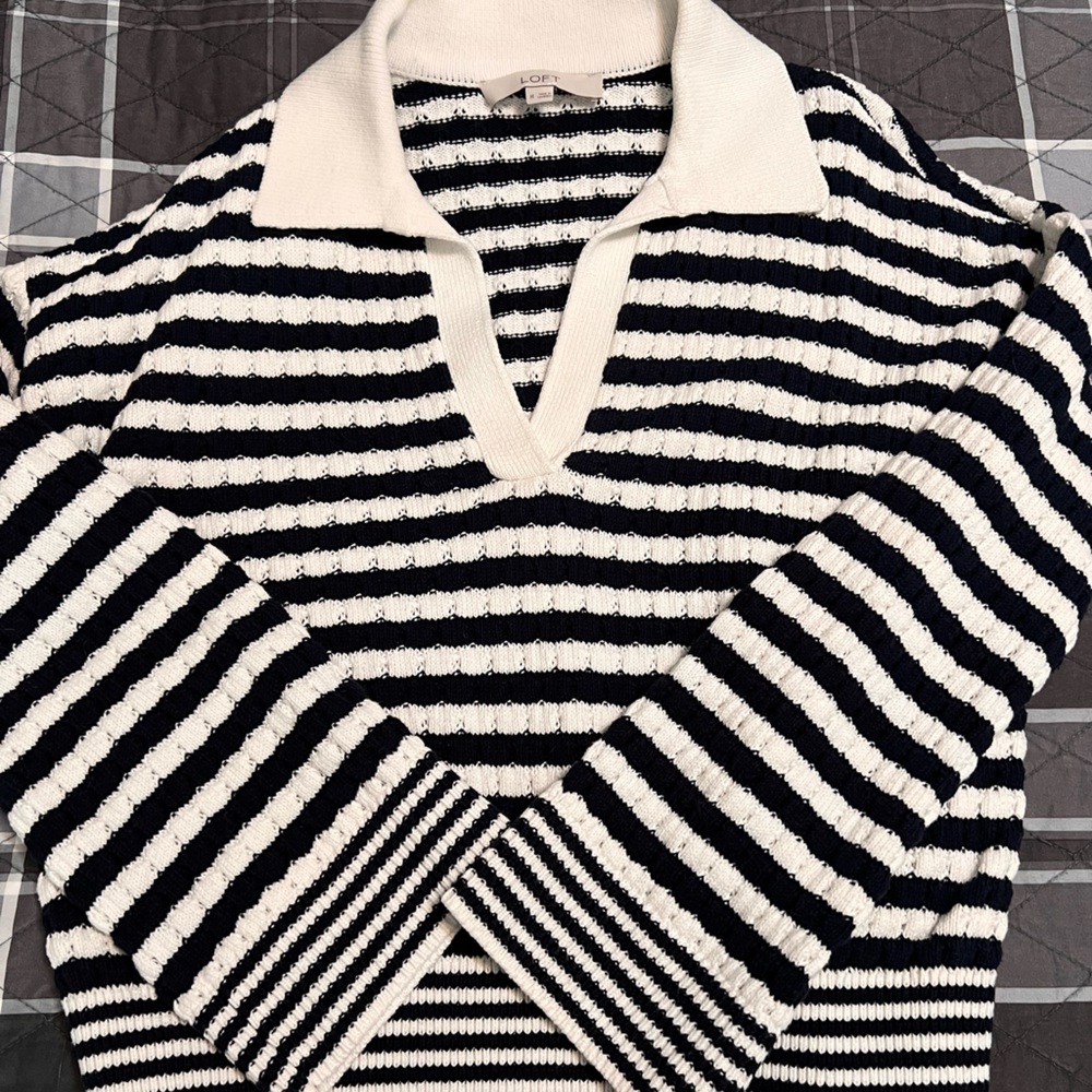 LOFT Navy and White Striped Sweater
